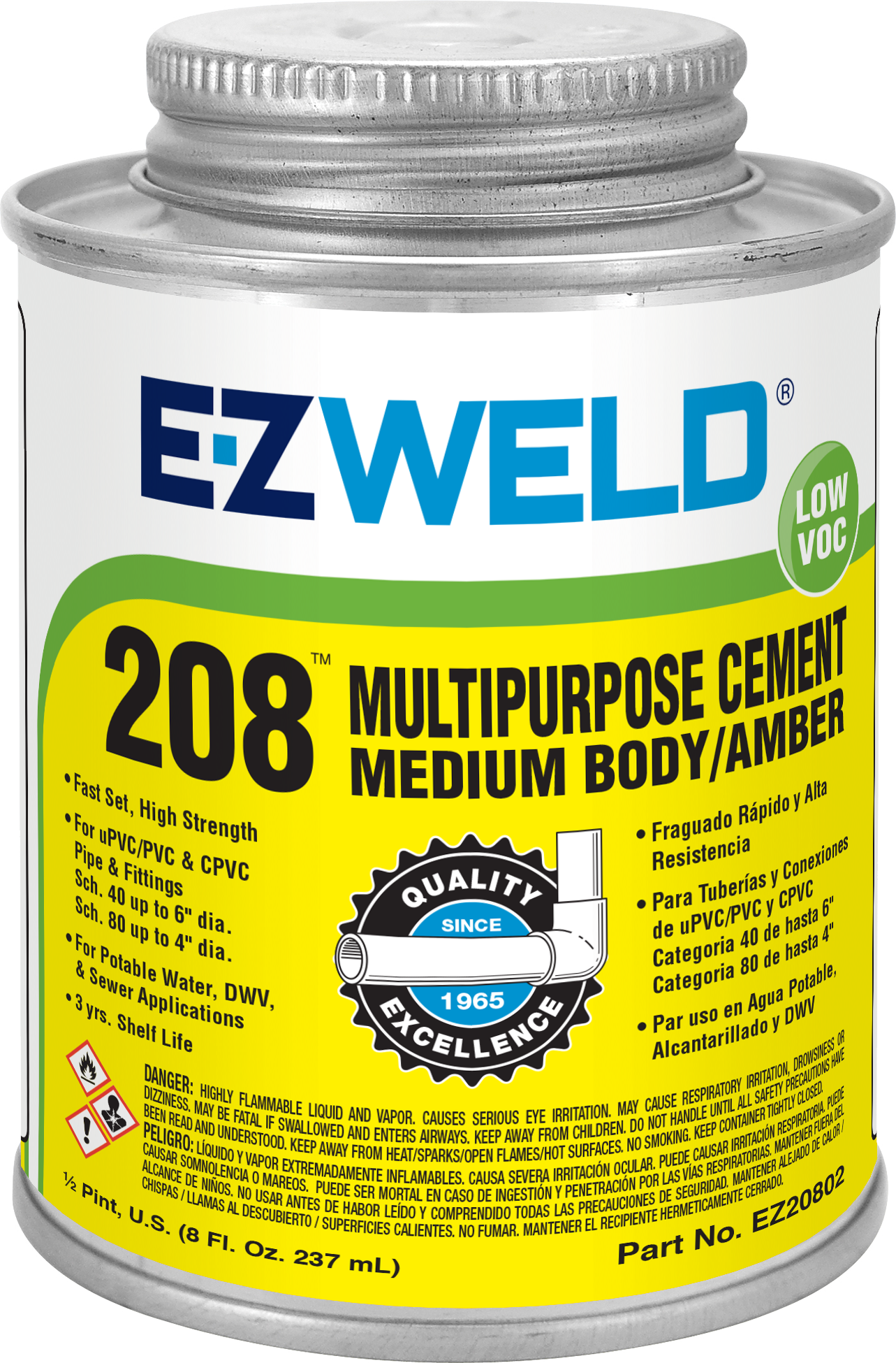 EZWeld 208, Multipurpose Solvent, Cement, Medium Body, Amber - Various Sizes -65ml / 120ml /240ml /475ml / 947ml EZWeld 208, Multipurpose Solvent, Cement, Medium Body, Amber - Various Sizes -65ml / 120ml /240ml /475ml / 947ml